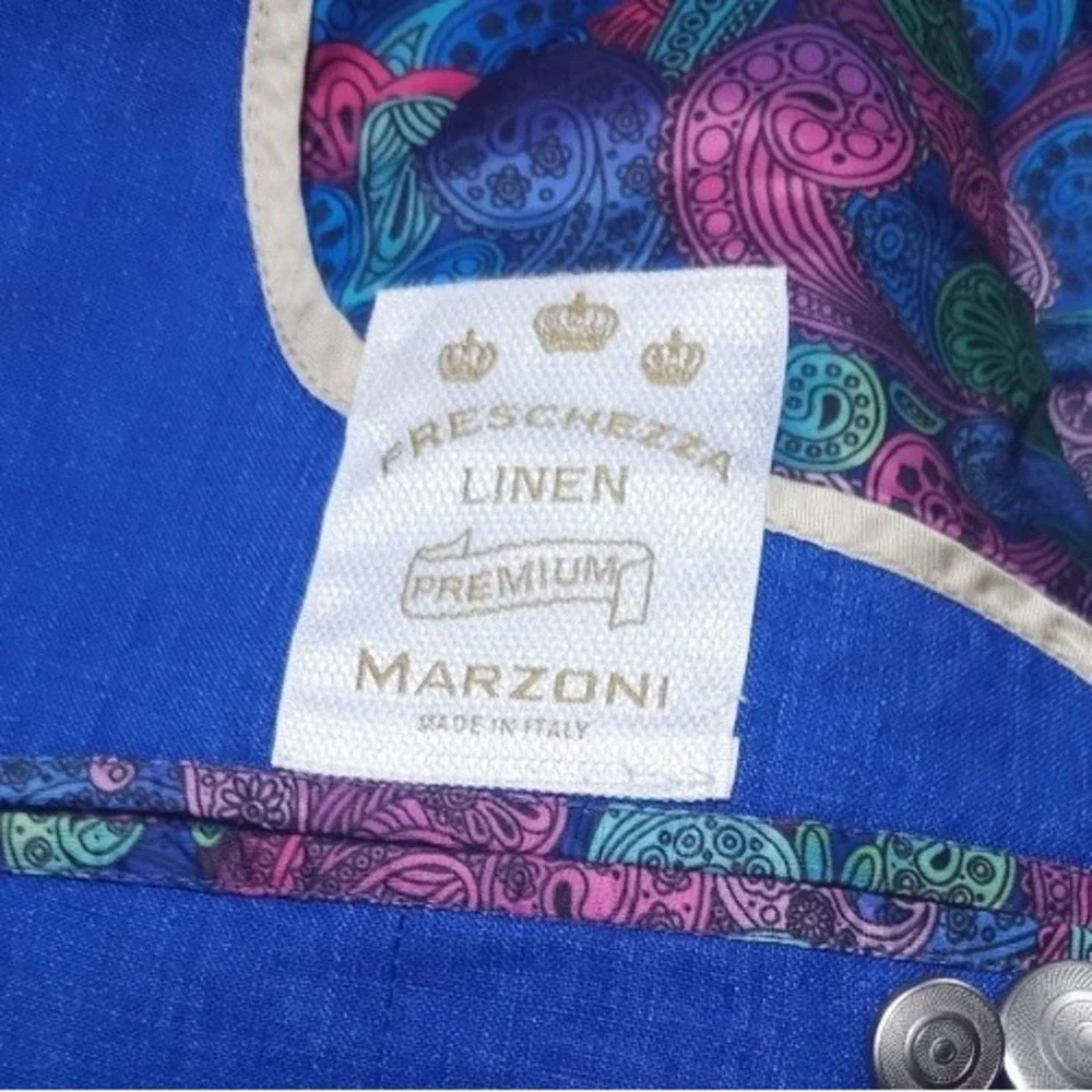 Marzoni Freschezza Linen Blazer Men's Floral Lining 2-Button Blue Size 44